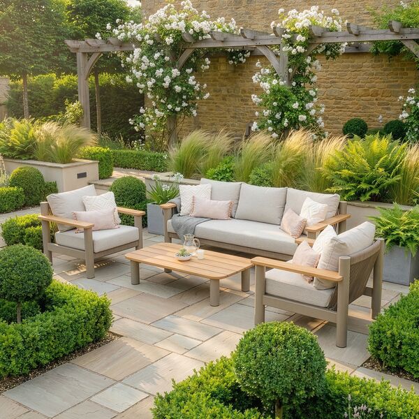 Sicily 3 Seat Sofa & Armchairs Set - Café Frame-Latte Cushions
