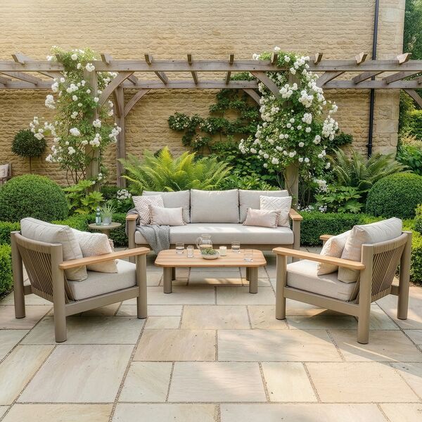 Sicily 3 Seat Sofa & Armchairs Set - Café Frame-Latte Cushions