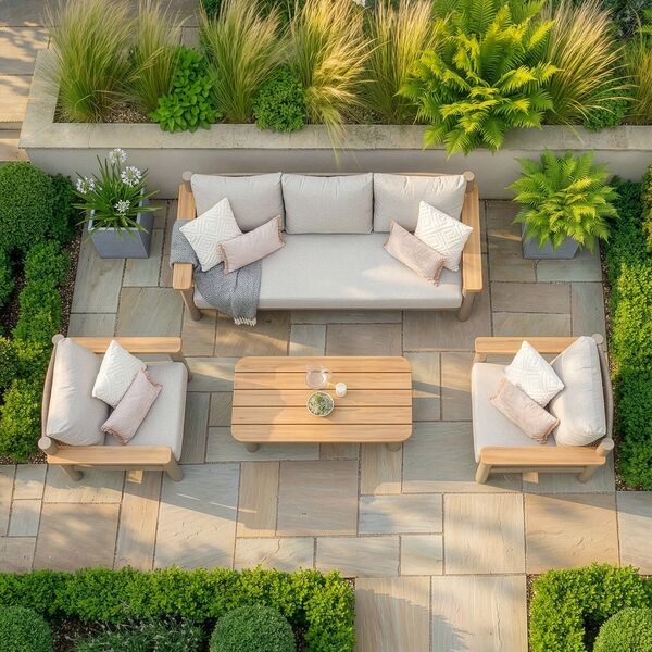 Sicily 3 Seat Sofa & Armchairs Set - Café Frame-Latte Cushions