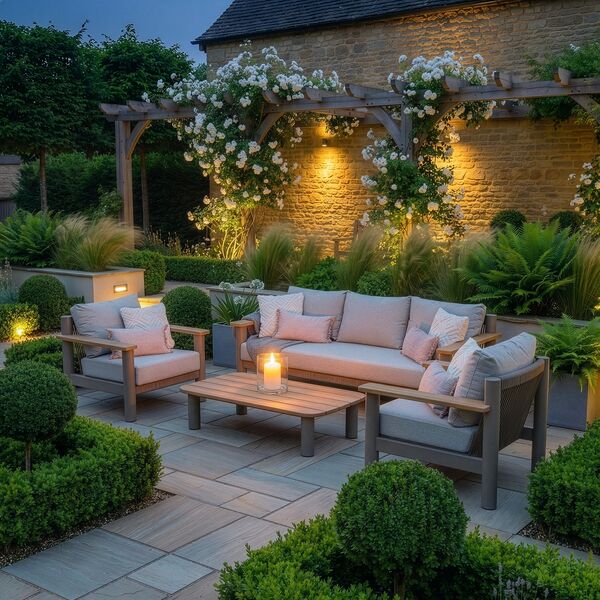 Sicily 3 Seat Sofa & Armchairs Set - Café Frame-Latte Cushions