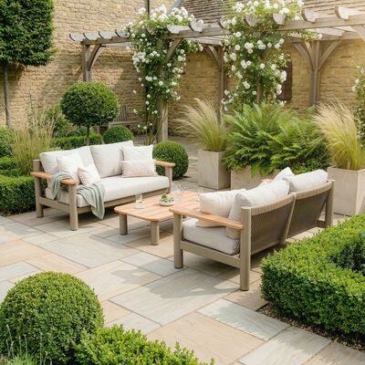 Sicily Sofa Set With 2 x 2 Seat Sofas - Café Frame-Latte Cushions