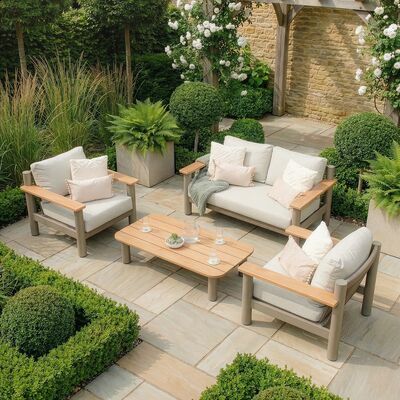 Sicily 2 Seat Sofa & Armchairs Set - Café Frame-Latte Cushions