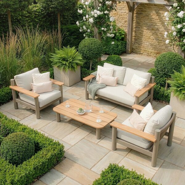 Sicily 2 Seat Sofa & Armchairs Set - Café Frame-Latte Cushions