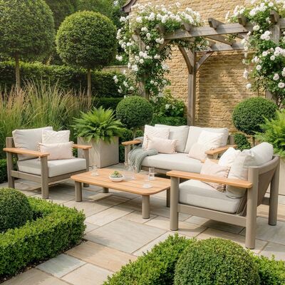 Sicily 2 Seat Sofa & Armchairs Set - Café Frame-Latte Cushions