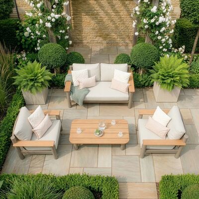 Sicily 2 Seat Sofa & Armchairs Set - Café Frame-Latte Cushions