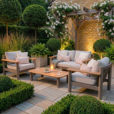 Sicily 2 Seat Sofa & Armchairs Set - Café Frame-Latte Cushions