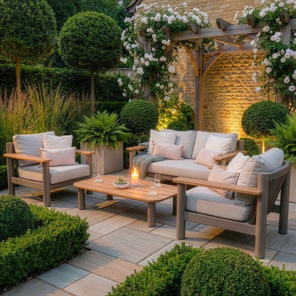 Sicily 2 Seat Sofa & Armchairs Set - Café Frame-Latte Cushions