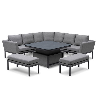 Maze - Outdoor Fabric Pulse Deluxe Square Corner Dining Set with Rising Table - Zinc Grey product image