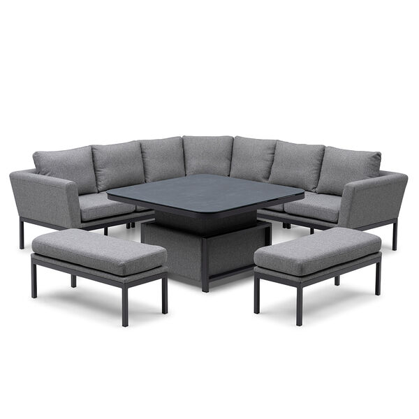 Maze - Outdoor Fabric Pulse Deluxe Square Corner Dining Set with Rising Table - Zinc Grey product image