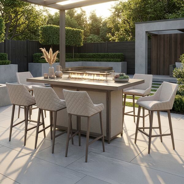 Regal 8 Seat Rectangular Fire Pit Bar Set - Latte
