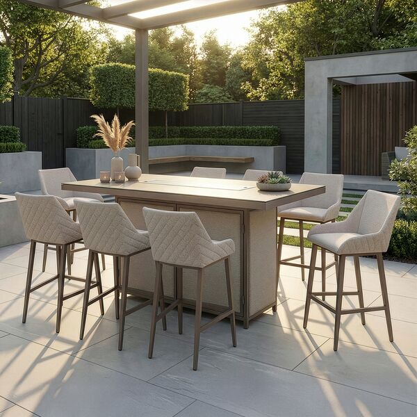 Regal 8 Seat Rectangular Fire Pit Bar Set - Latte