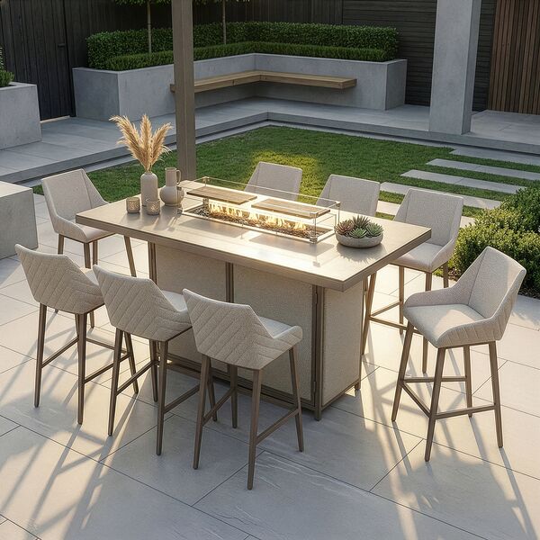 Regal 8 Seat Rectangular Fire Pit Bar Set - Latte