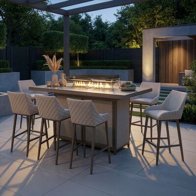 Regal 8 Seat Rectangular Fire Pit Bar Set - Latte