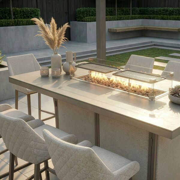 Regal 8 Seat Rectangular Fire Pit Bar Set - Latte