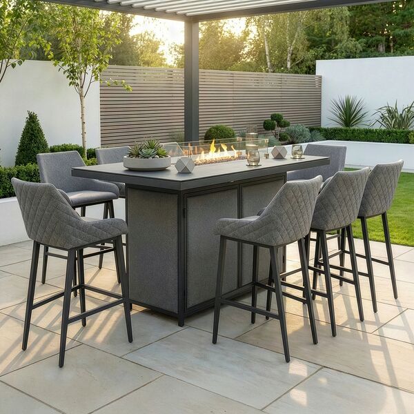 Regal 8 Seat Rectangular Fire Pit Bar Set - Zinc Grey