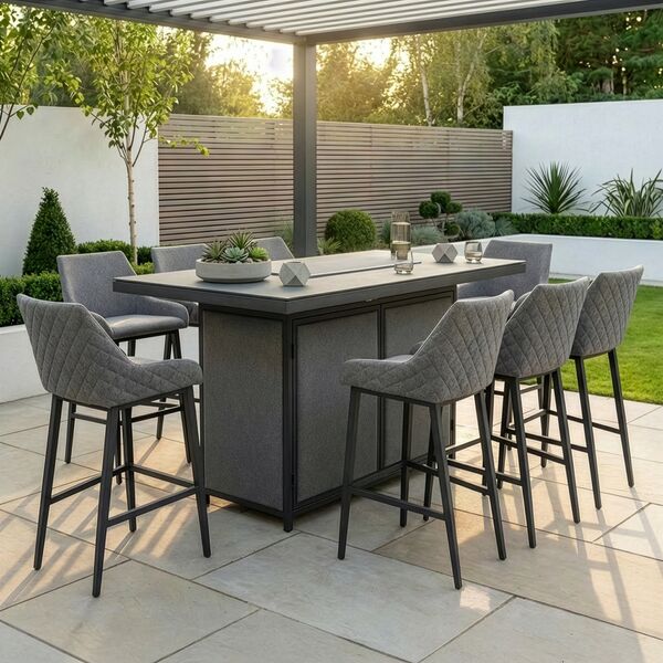 Regal 8 Seat Rectangular Fire Pit Bar Set - Zinc Grey