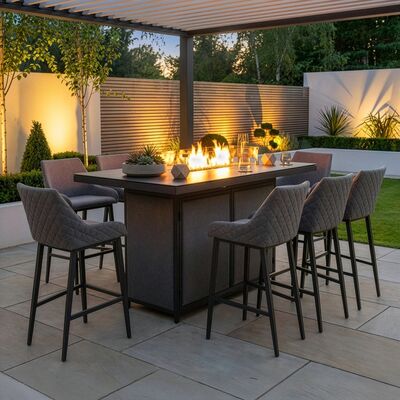 Regal 8 Seat Rectangular Fire Pit Bar Set - Zinc Grey