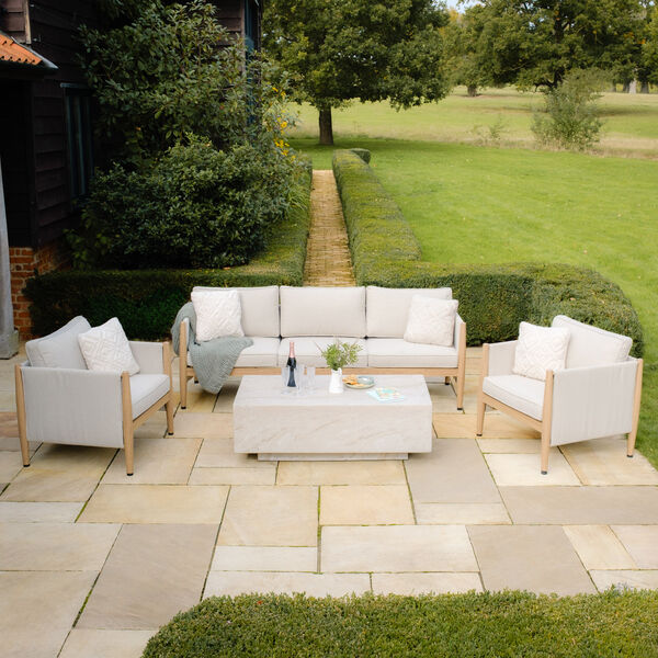 Maze - Burford 3 Seat Aluminium Sofa Set with Rectangular Marble Effect Coffee Table - Almond product image