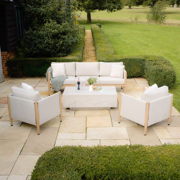 Maze - Burford 3 Seat Aluminium Sofa Set with Rectangular Marble Effect Coffee Table - Almond product image