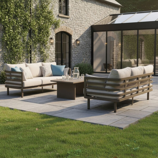 Maze - Metro Aluminium 3 Seat Garden Sofa Set with Rectangular Coffee Table - Café Almond product image