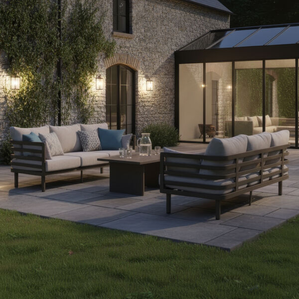 Maze - Metro Aluminium 3 Seat Garden Sofa Set with Rectangular Coffee Table - Café Almond product image