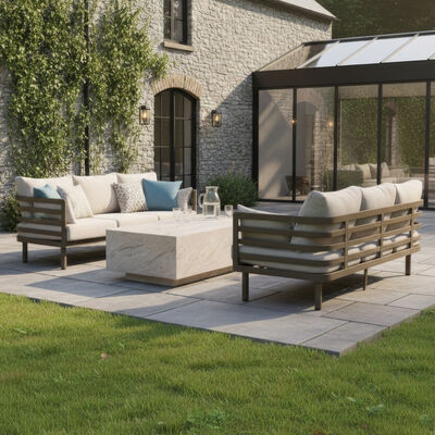 Maze - Metro Aluminium 3 Seat Garden Sofa Set with Rectangular Stone Coffee Table - Café Almond product image