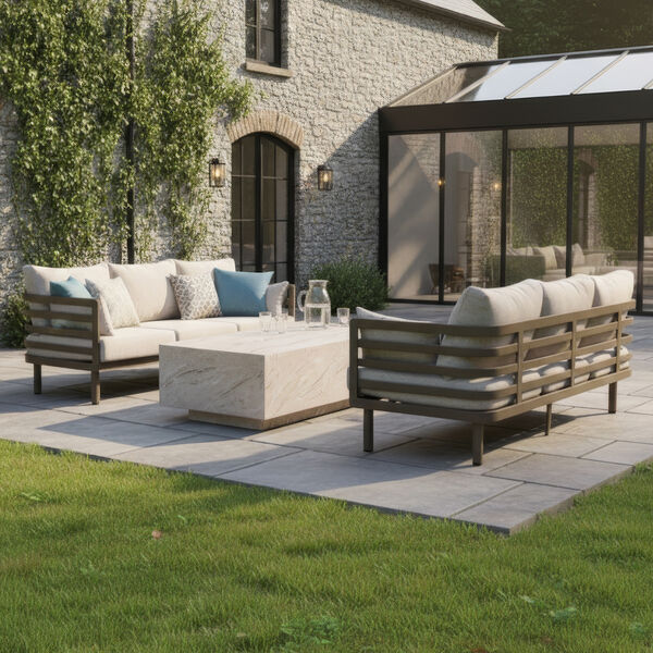 Maze - Metro Aluminium 3 Seat Garden Sofa Set with Rectangular Stone Coffee Table - Café Almond product image
