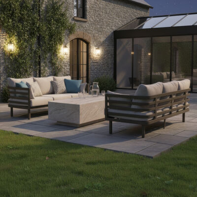 Maze - Metro Aluminium 3 Seat Garden Sofa Set with Rectangular Stone Coffee Table - Café Almond product image