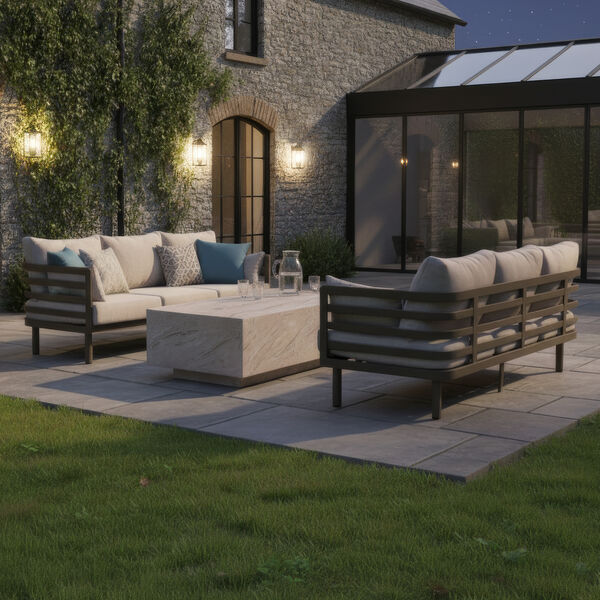 Maze - Metro Aluminium 3 Seat Garden Sofa Set with Rectangular Stone Coffee Table - Café Almond product image