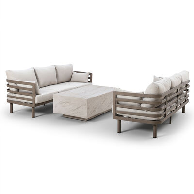 Maze - Metro Aluminium 3 Seat Garden Sofa Set with Rectangular Stone Coffee Table - Café Almond product image