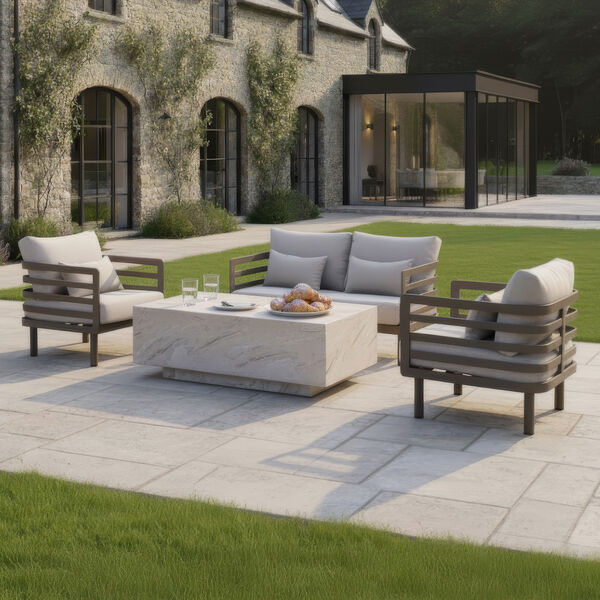 Maze - Metro Aluminium 2 Seat Sofa Set with Armchairs & Rectangular Stone Coffee Table - Café Almond product image