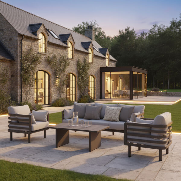 Maze - Metro Aluminium 3 Seat Garden Sofa Set with Armchairs & Rectangular Coffee Table - Café Almond product image