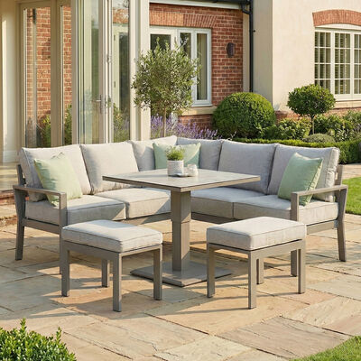 Maze - Montreal Aluminium Small Garden Sofa Dining Set with Square Rising Table & Footstools - Cool Linen product image