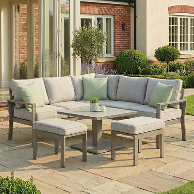 Montreal Small Corner Dining Set With Square Rising Table - Cool Linen