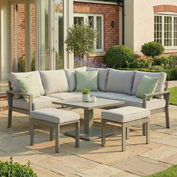 Montreal Small Corner Dining Set With Square Rising Table - Cool Linen