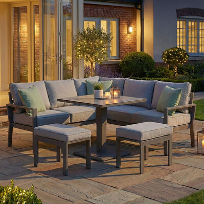 Maze - Montreal Aluminium Small Garden Sofa Dining Set with Square Rising Table & Footstools - Cool Linen product image