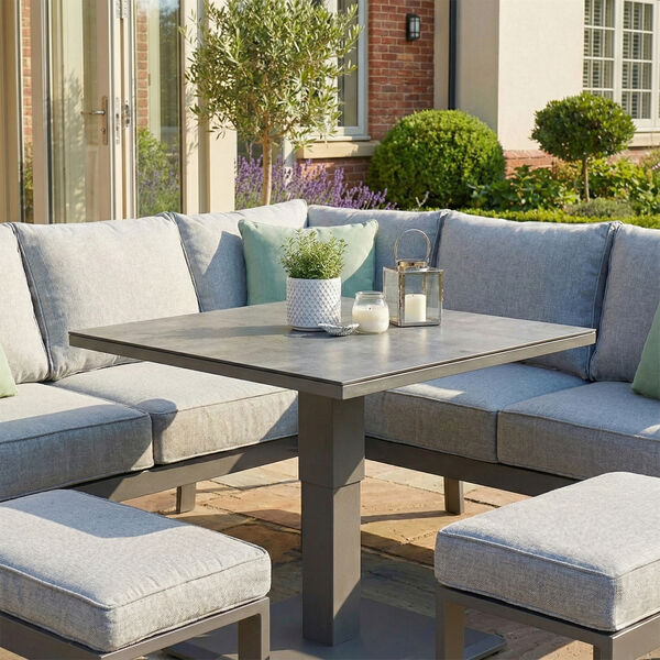 Maze - Montreal Aluminium Small Garden Sofa Dining Set with Square Rising Table & Footstools - Cool Linen product image