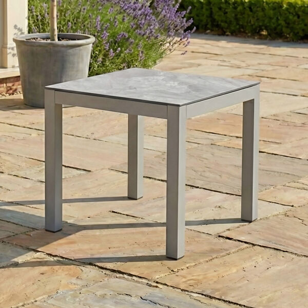 Maze - Montreal Aluminium Square Garden Side Table - Cool Linen