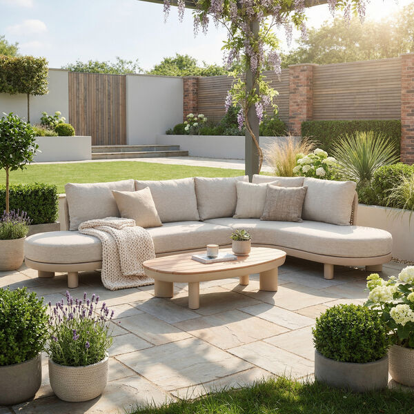 Sicily Curve Corner Sofa Set - Latte Frame/ Latte Cushion
