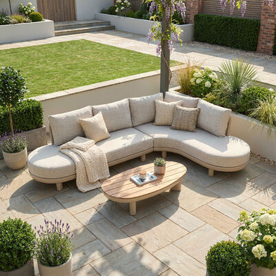 Sicily Curve Corner Sofa Set - Latte Frame/ Latte Cushion
