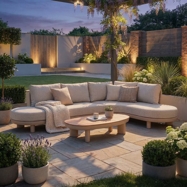 Sicily Curve Corner Sofa Set - Latte Frame/ Latte Cushion