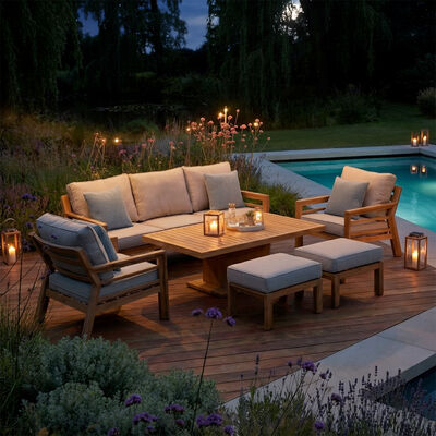 New York 3 Seat Sofa Set with Rising Table - Wood Effect