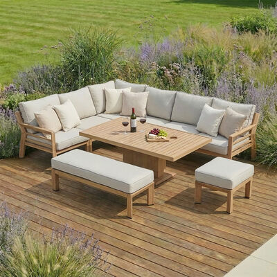 New York Corner Dining Set with Rising Table - Wood Effect