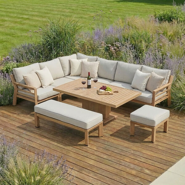 New York Corner Dining Set with Rising Table - Wood Effect