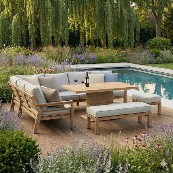 New York Corner Dining Set with Rising Table - Wood Effect