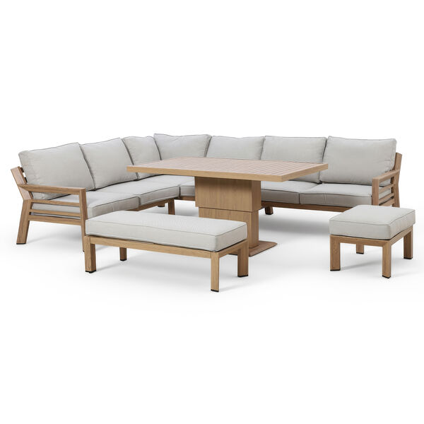 New York Corner Dining Set with Rising Table - Wood Effect