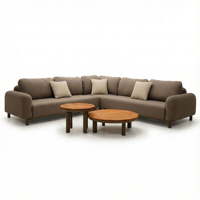 Sicily Corner Sofa Set with 2 x Round Coffee Table  - Café
