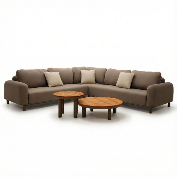 Sicily Corner Sofa Set with 2 x Round Coffee Table  - Café