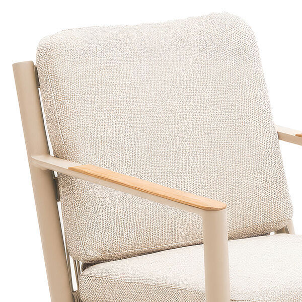 Sicily 6 Seat Round Table and Sicily Dining Chair with Teak Arms - Latte Frame/Latte Cushions