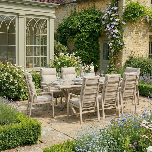 Valencia 6 Seat Reclining Aluminium Extending Dining Set - Latte